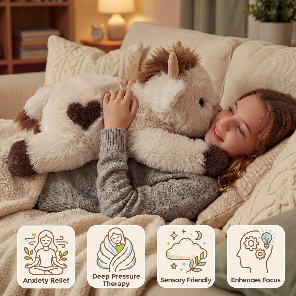 Mochilumi Brown Cow Fuzzy Long Haired Weighted Stuffed Animal