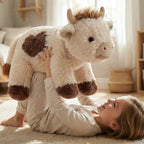 Mochilumi Brown Cow Fuzzy Long Haired Weighted Stuffed Animal