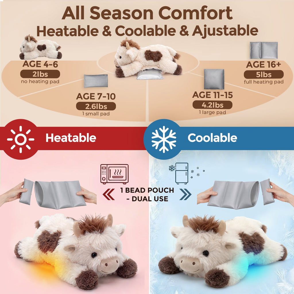Mochilumi Brown Cow Fuzzy Long Haired Weighted Stuffed Animal